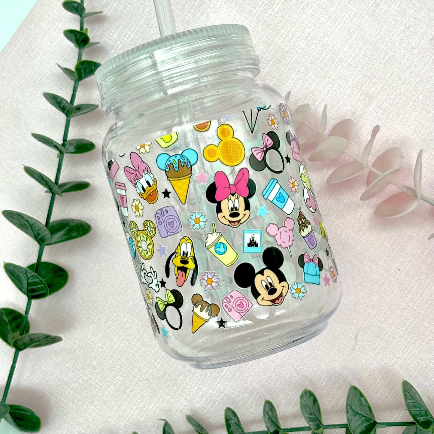 Vaso con pajita elementos Disney